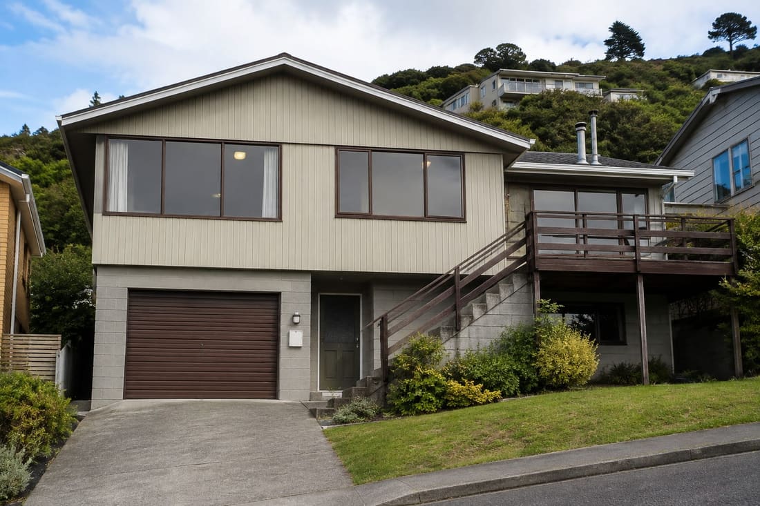 Wellington hillside street of homes on a steep section